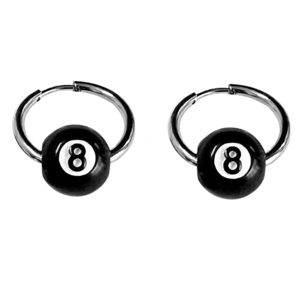 Earrings*Boogzel Clothing 8 Ball Hoop Earrings Silver/black
