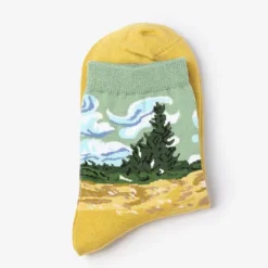 Socks*Boogzel Clothing 2.0 Wheat Field with Cypresses Socks Green/yellow