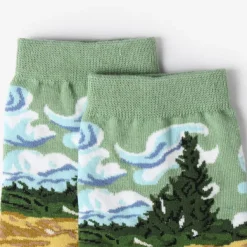 Socks*Boogzel Clothing 2.0 Wheat Field with Cypresses Socks Green/yellow