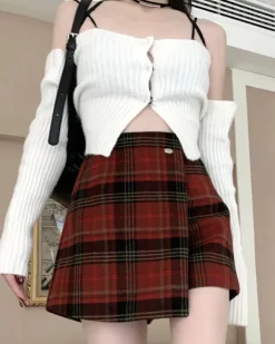 Skirts*Boogzel Clothing About A Girl Grunge Plaid Wrap Skirt Red