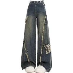 Jeans*Boogzel Clothing Aesthetic Butterfly Flared Jeans Blue