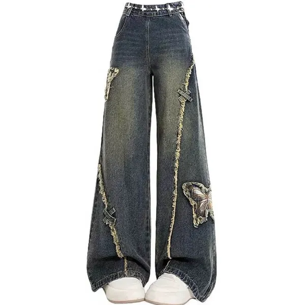 Jeans*Boogzel Clothing Aesthetic Butterfly Flared Jeans Blue
