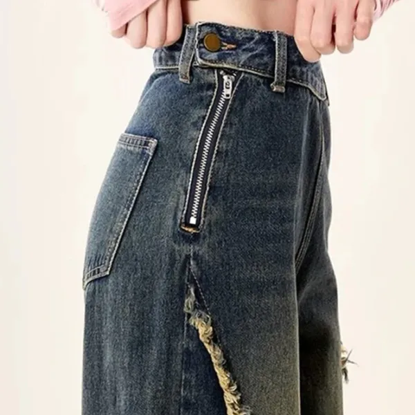 Jeans*Boogzel Clothing Aesthetic Butterfly Flared Jeans Blue
