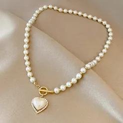 Necklaces & Chokers*Boogzel Clothing Aesthetic Heart Pearl Necklace