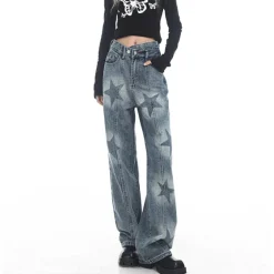 Jeans*Boogzel Clothing Aesthetic Star Washed Jeans Blue