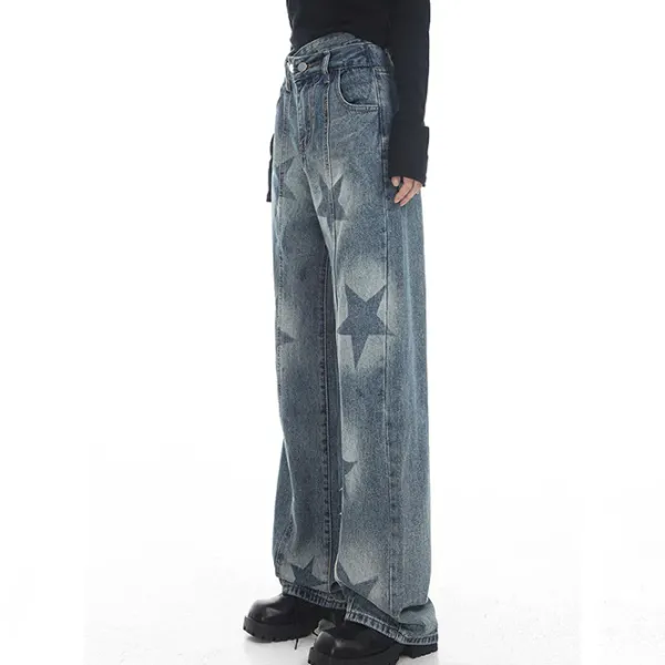 Jeans*Boogzel Clothing Aesthetic Star Washed Jeans Blue
