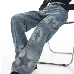Jeans*Boogzel Clothing Aesthetic Star Washed Jeans Blue