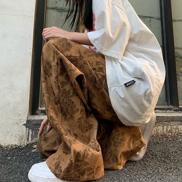 Pants & Trousers*Boogzel Clothing Aesthetic Wide Floral Cord Pants
