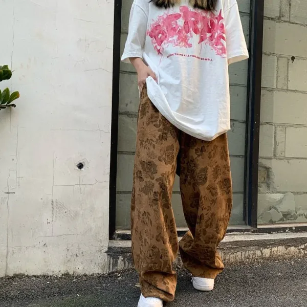 Pants & Trousers*Boogzel Clothing Aesthetic Wide Floral Cord Pants