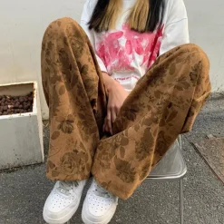 Pants & Trousers*Boogzel Clothing Aesthetic Wide Floral Cord Pants