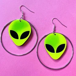 Earrings*Boogzel Clothing Alien Hoop Earrings Green/silver