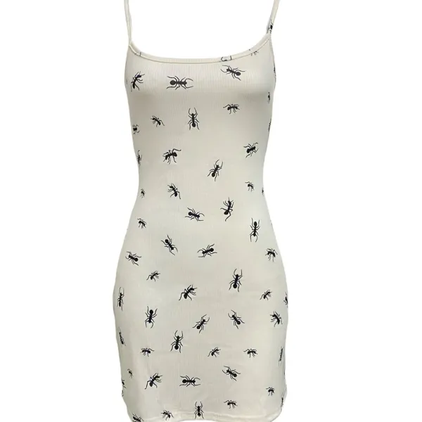 Dresses & Rompers*Boogzel Clothing All Over Ant Print Ribbed Slip Dress Beige