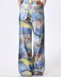 Pants & Trousers*Boogzel Clothing Angel Cat Print Wide-Leg Pants Blue