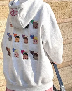 Hoodies*Boogzel Clothing Angel Emoji Embroidery Hoodie Grey