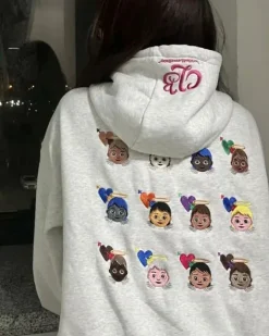 Hoodies*Boogzel Clothing Angel Emoji Embroidery Hoodie Grey