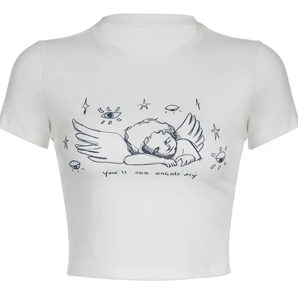 Y2K Tops|Aesthetic T-Shirts & Graphic Tees*Boogzel Clothing Angel Print Crop Top White