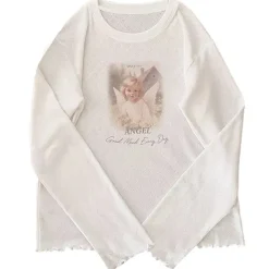 Long Sleeve Tops*Boogzel Clothing Angel Print Long Sleeve Top White