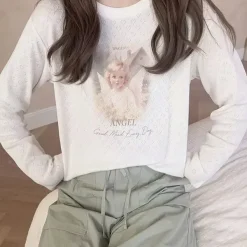 Long Sleeve Tops*Boogzel Clothing Angel Print Long Sleeve Top White