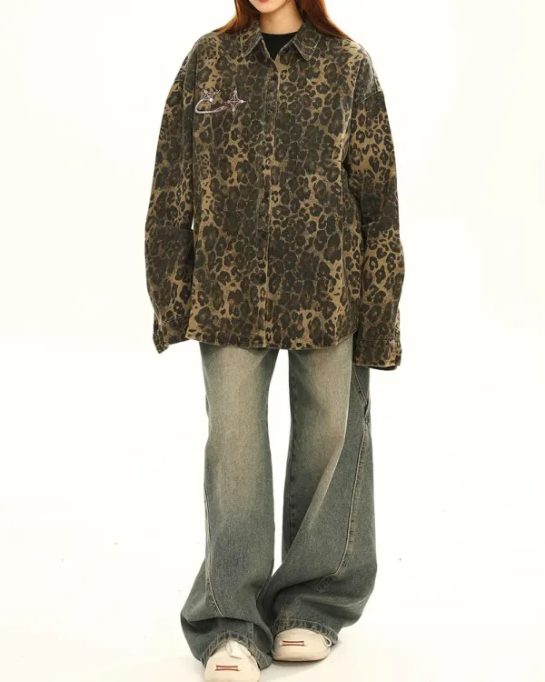 Coats & Jackets*Boogzel Clothing Animal Attraction Leopard Oversized Jacket Brown