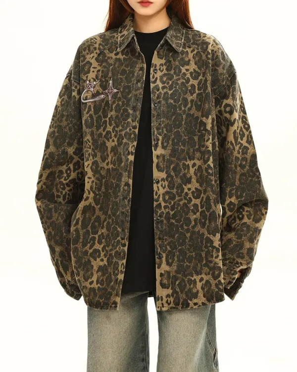 Coats & Jackets*Boogzel Clothing Animal Attraction Leopard Oversized Jacket Brown