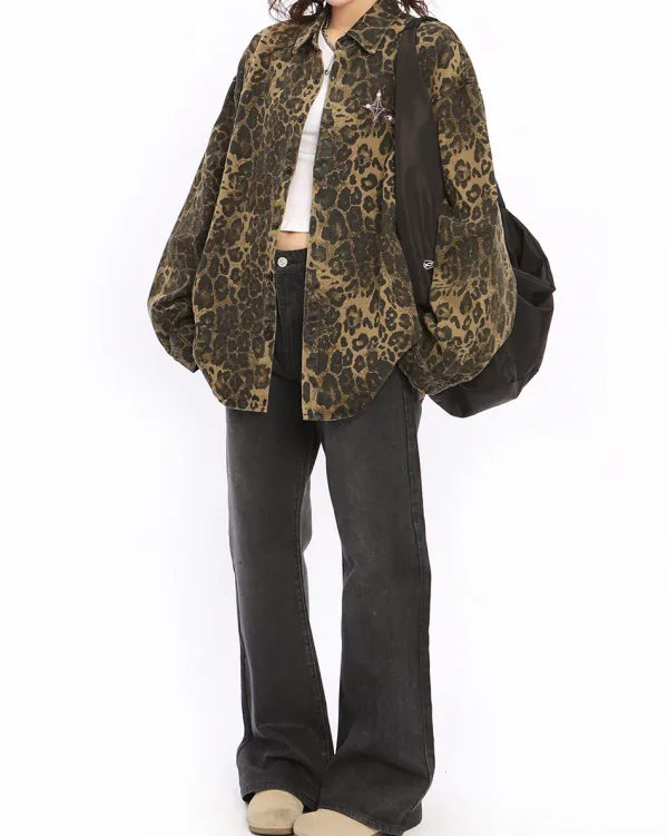 Coats & Jackets*Boogzel Clothing Animal Attraction Leopard Oversized Jacket Brown