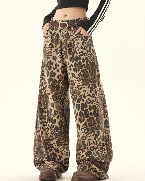 Pants & Trousers*Boogzel Clothing Animal Instincts Leopard Print Wide-Leg Pants Brown