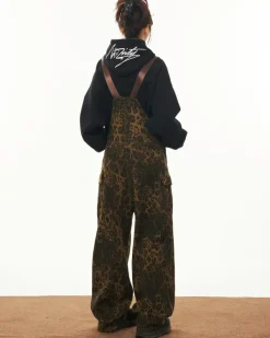 Dresses & Rompers*Boogzel Clothing Animal Instincts Leopard Print Denim Overalls Brown