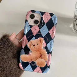 Iphone Cases*Boogzel Clothing Argyle Bear PopSocket iPhone Case Blue/pink