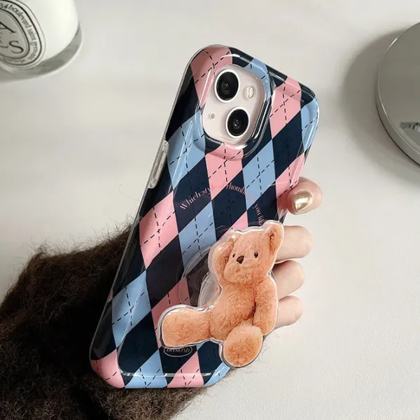 Iphone Cases*Boogzel Clothing Argyle Bear PopSocket iPhone Case Blue/pink