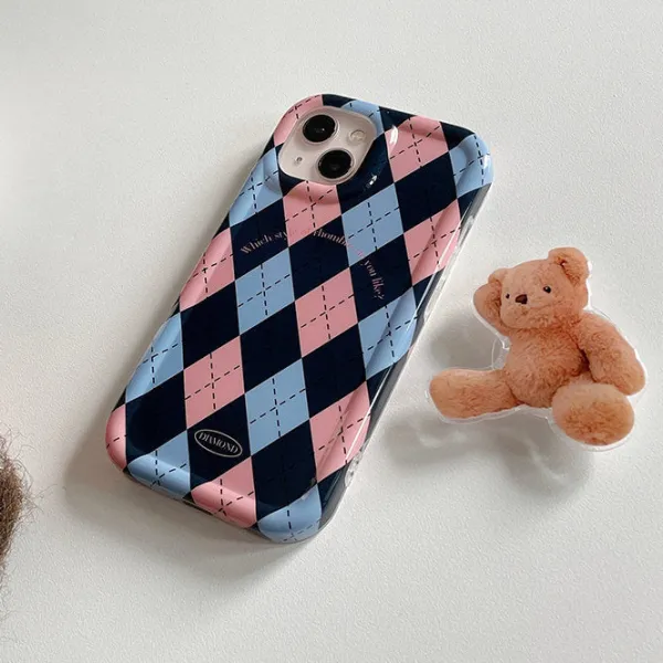 Iphone Cases*Boogzel Clothing Argyle Bear PopSocket iPhone Case Blue/pink