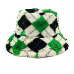 Hats*Boogzel Clothing Argyle Check Fluffy Bucket Hat Green/black