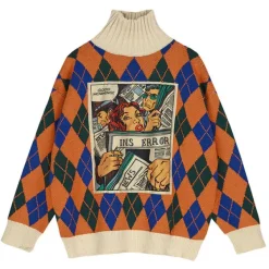 Argyle Sweaters & Vests|Sweaters*Boogzel Clothing Argyle Pattern Turtleneck Sweater Orange