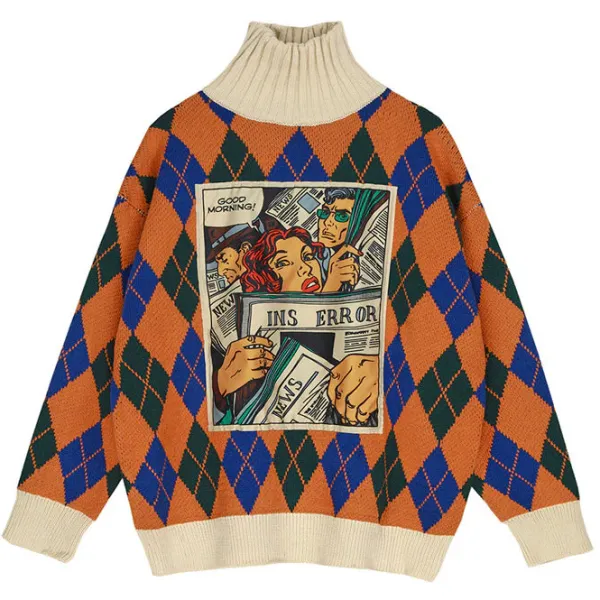 Argyle Sweaters & Vests|Sweaters*Boogzel Clothing Argyle Pattern Turtleneck Sweater Orange