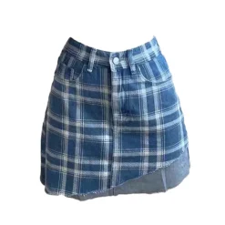 Skirts*Boogzel Clothing Asymmetrical Plaid Skirt Blue