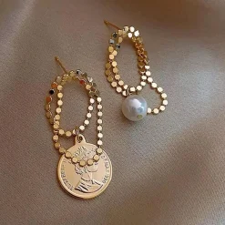 Earrings*Boogzel Clothing Asymmetrical Coin Drop Earrings Gold
