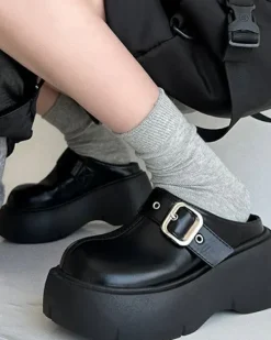 Mad*Boogzel Clothing Bad Manners Chunky Platform Mules Black