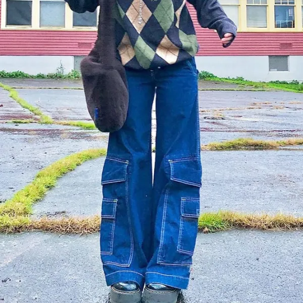 Jeans*Boogzel Clothing Baggy Pocket Mom Jeans Blue