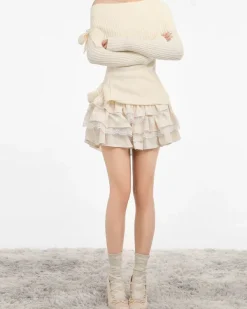 Skirts*Boogzel Clothing Ballerina Core Ruffled Lace Skirt Beige
