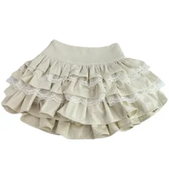 Skirts*Boogzel Clothing Ballerina Core Ruffled Lace Skirt Beige