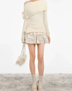 Striped Sweaters|Sweaters*Boogzel Clothing Balletcore Of Shoulder Sweater White