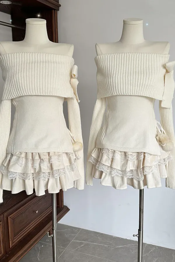 Striped Sweaters|Sweaters*Boogzel Clothing Balletcore Of Shoulder Sweater White