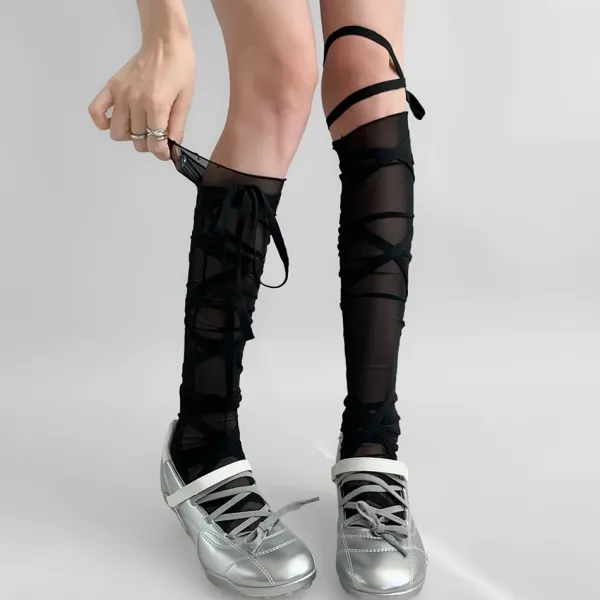 Socks*Boogzel Clothing Balletcore Tie Up Knee High Socks