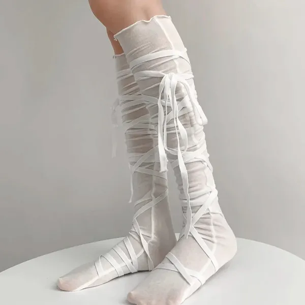Socks*Boogzel Clothing Balletcore Tie Up Knee High Socks