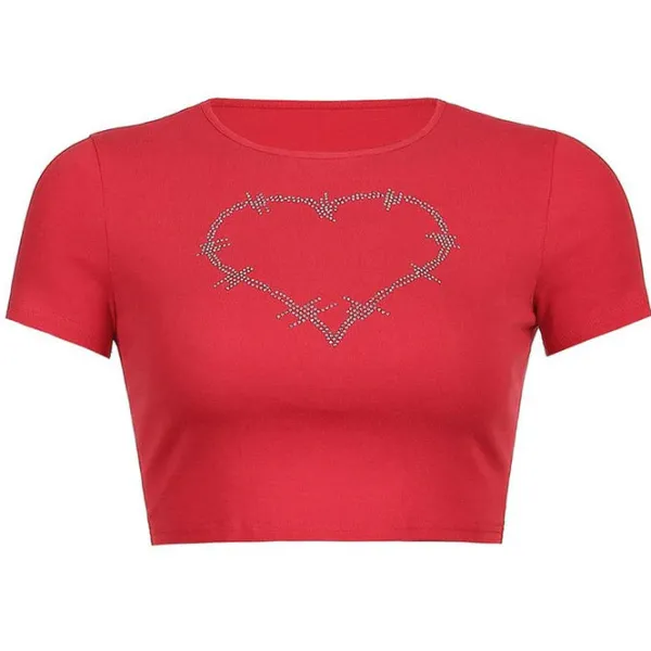 Y2K Tops|Crop Tops*Boogzel Clothing Barbed Heart Rhinestone Crop Top