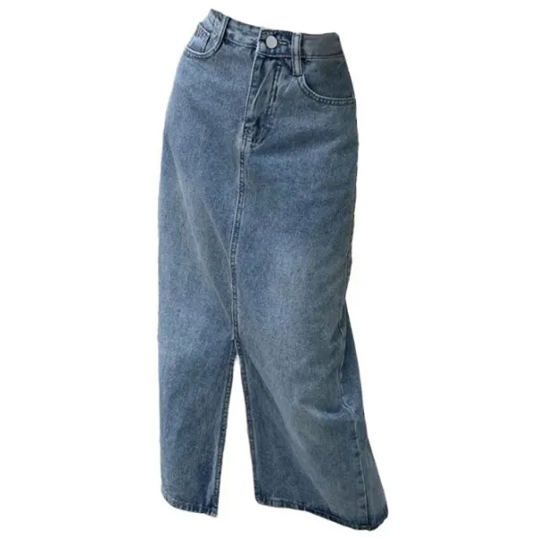 Skirts*Boogzel Clothing Basic Things Split Denim Skirt Blue