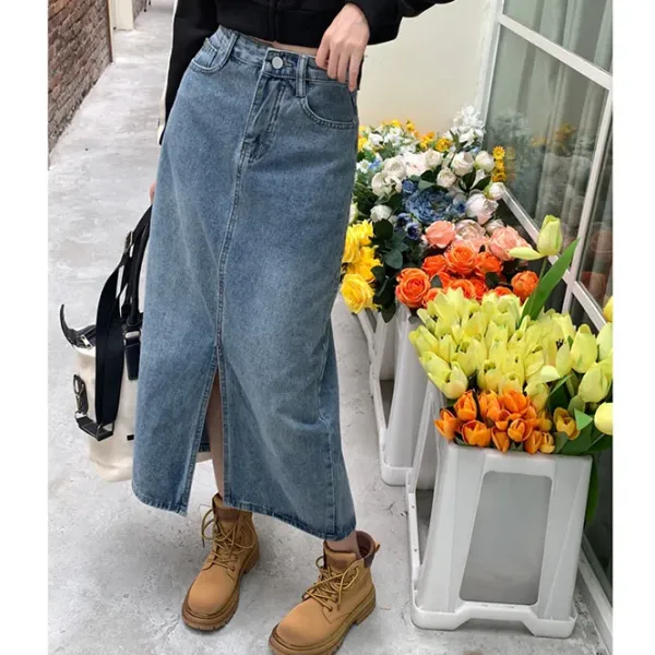 Skirts*Boogzel Clothing Basic Things Split Denim Skirt Blue