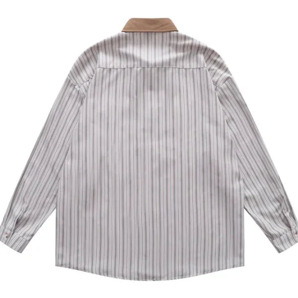Long Sleeve Tops*Boogzel Clothing Bear Embroidery Striped Shirt White/brown