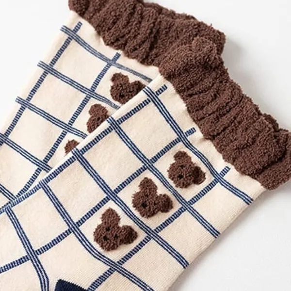 Socks*Boogzel Clothing Bear Plaid Socks Brown