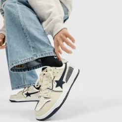 Aesthetic Sneakers*Boogzel Clothing Beige & Navy Shooting Star Sneakers Brown/blue