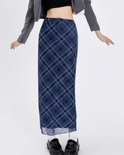 Skirts*Boogzel Clothing Best In Class Plaid Maxi Skirt in Blue